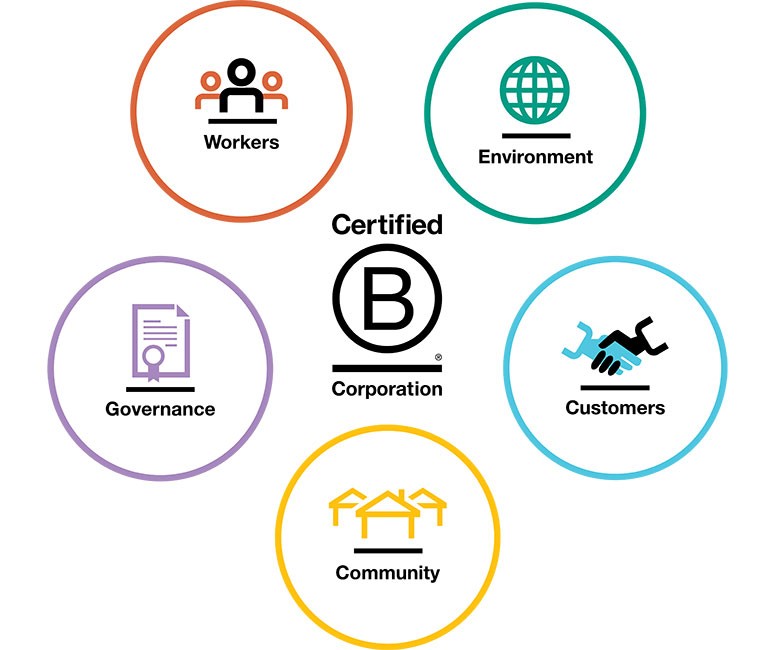 Graphic showing core B Corp impact areas