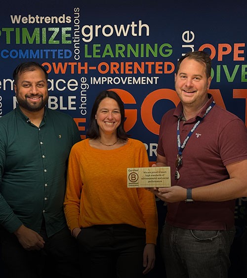 The Webtrends Optimize team showing their B Corp certification